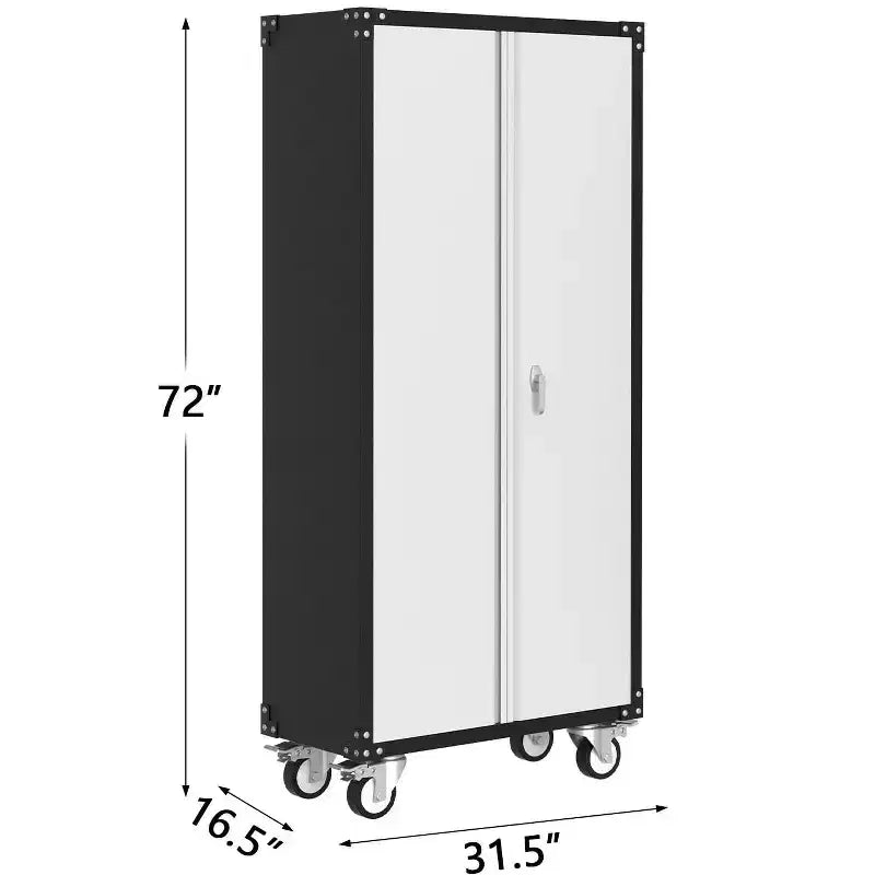 Armoire de rangement pour garage avec roulettes et panneau perforé, armoire métallique verrouillable de 72 H avec 2 portes et 4 étagères réglables pour atelier de garage