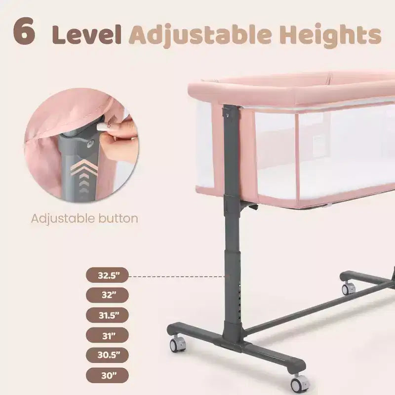 Berceau pour bébé à roulettes ??Beige / Gris / Rose, lit cododo, pour 1 bébé