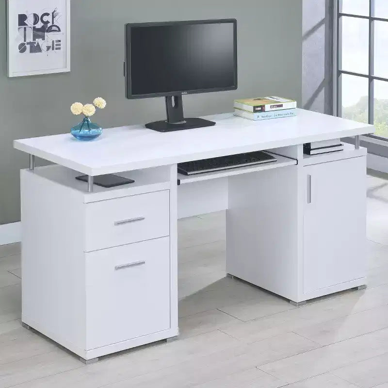 TUYOHW houten bureau van 55, computerbureau met 2 laden, 1 kast, 1 open plank en 1 deur, werkbureau voor thuiskantoor, studeerkamer en kleine ruimtes