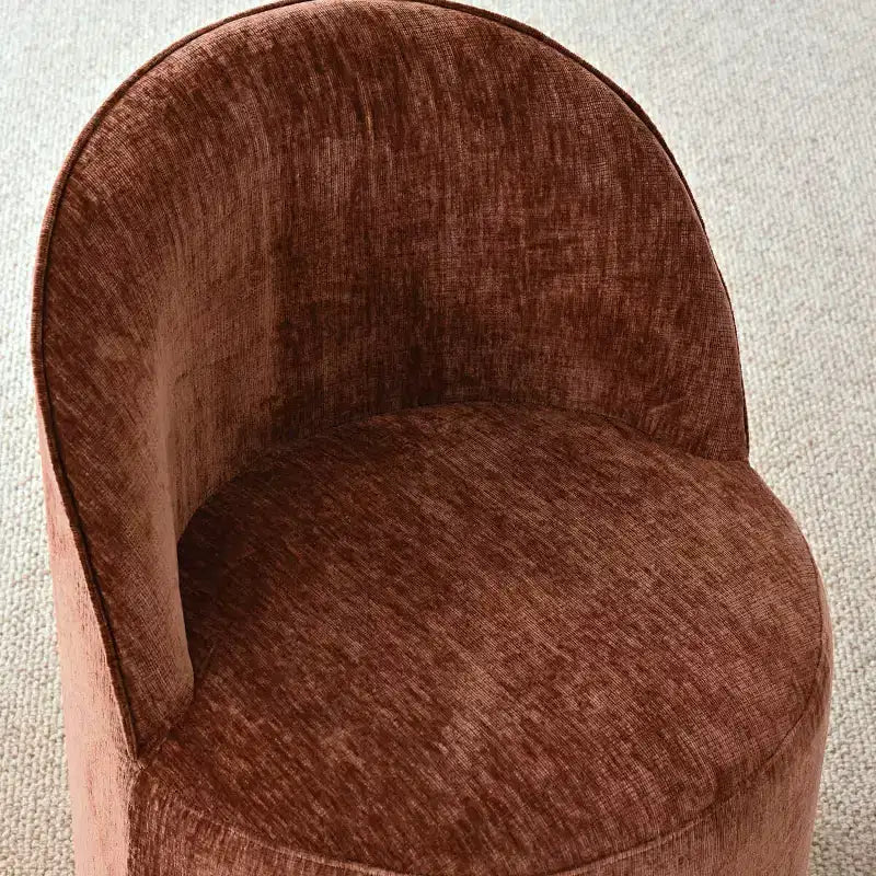 Moderne eethoek voor 6 personen, ronde eettafel met centrale voet, draaibare kuipstoelen op wieltjes, chenillestof met structuur - Panipeachy