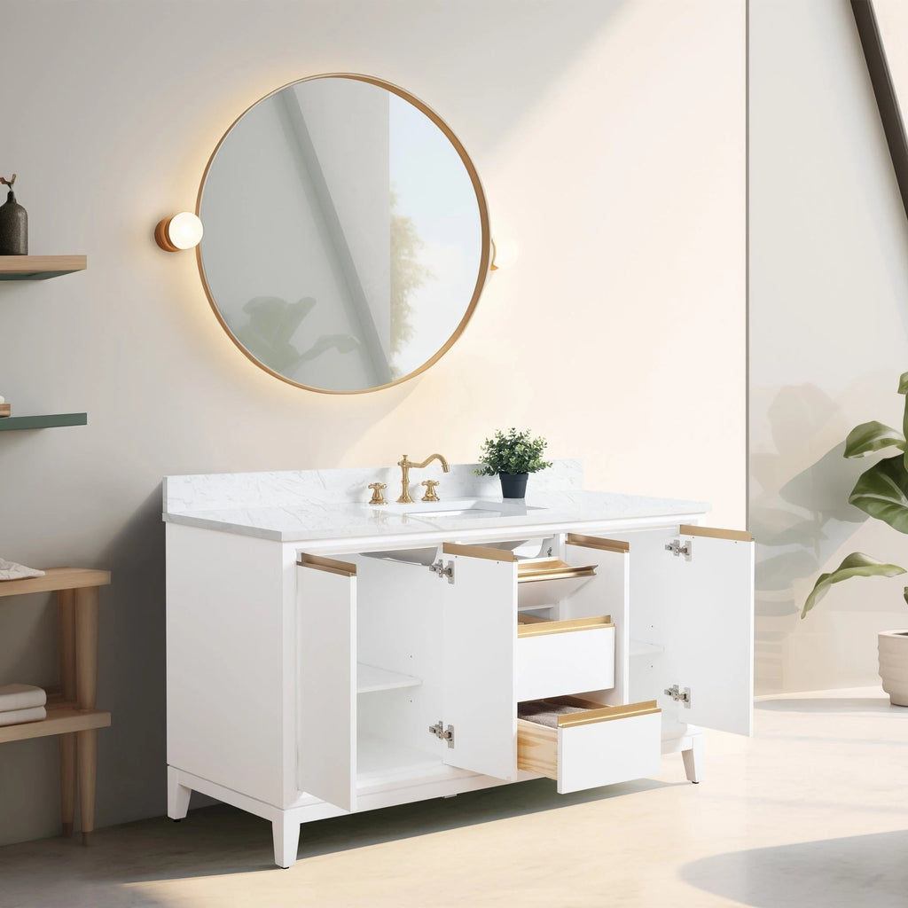 Meuble-lavabo de salle de bain Vanity Art avec lavabo en céramique et comptoir en marbre reconstitué