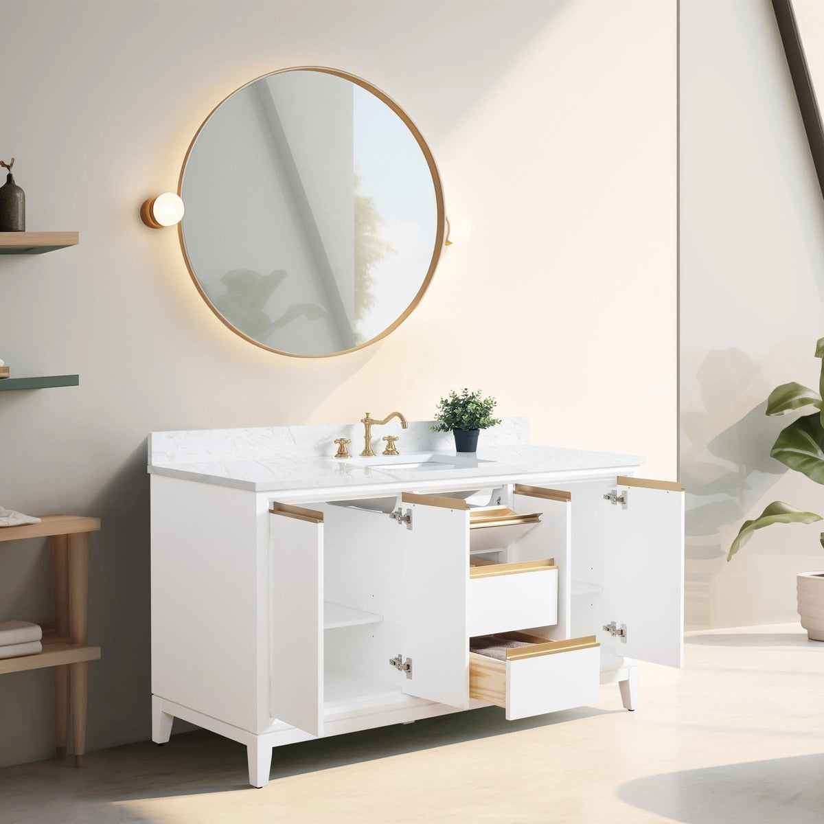 Meuble-lavabo de salle de bain Vanity Art avec lavabo en céramique et comptoir en marbre reconstitué