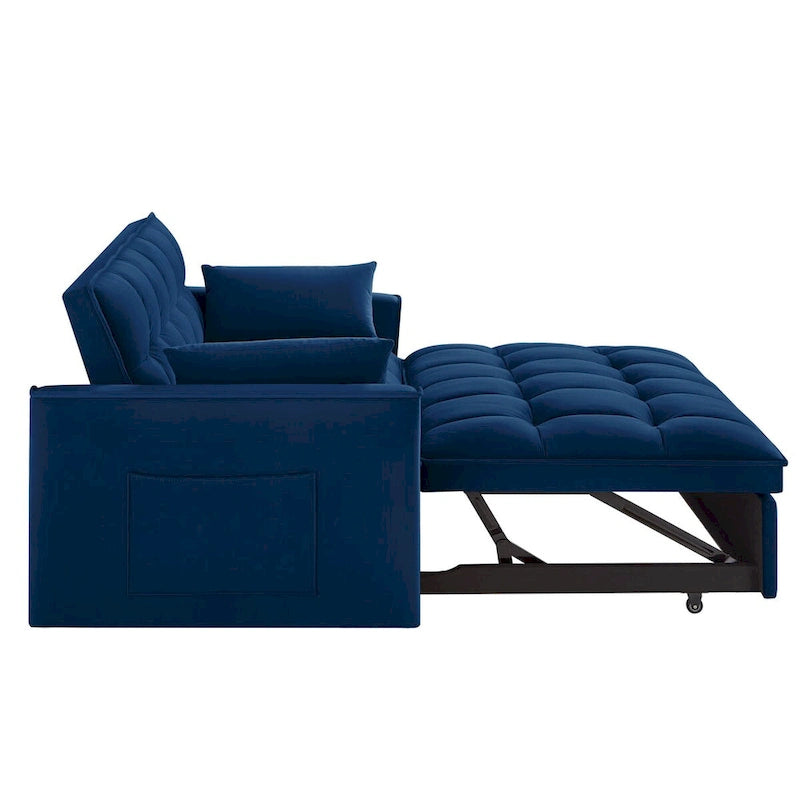 4-in-1-Zweisitzer-Schlafsofa mit Armlehnen und Aufbewahrungstaschen, multifunktionales, getuftetes Ausziehsofa mit verstellbarer Rückenlehne