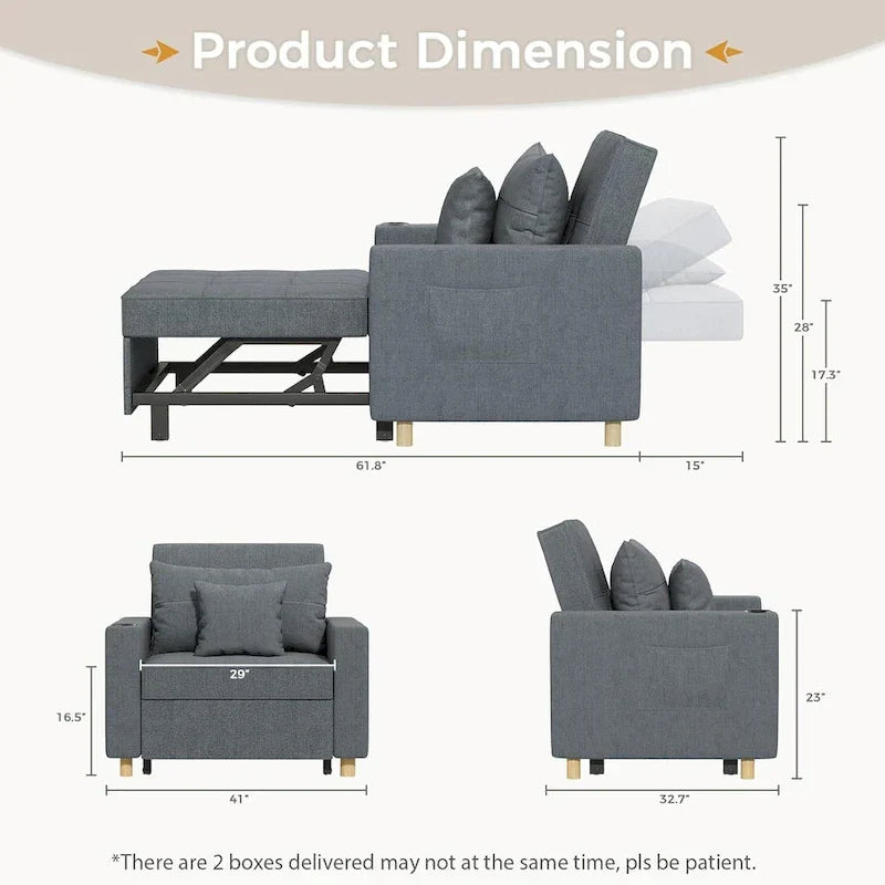 Fauteuil-lit réglable convertible 3-en-1, plusieurs couleurs, pour 1 personne