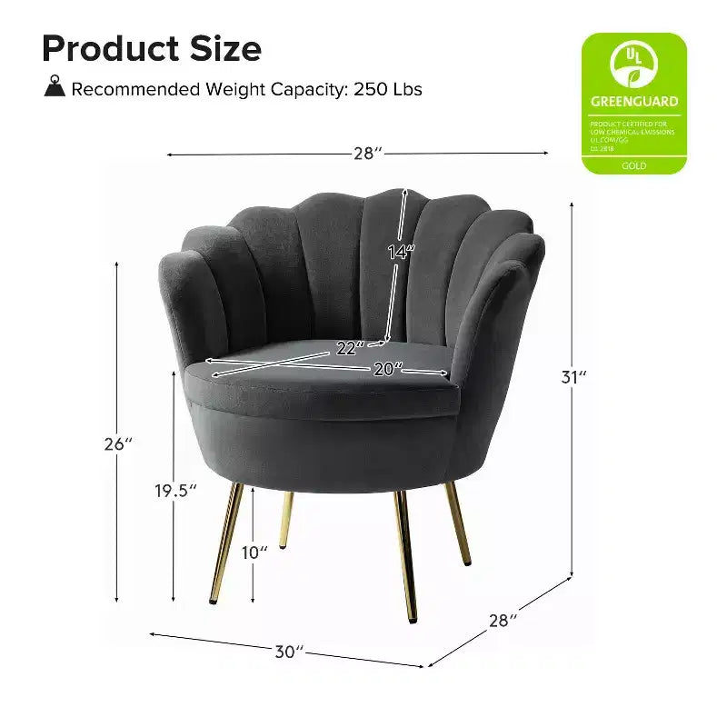 Fauteuil tonneau confortable avec pieds en métal doré, fauteuil d’appoint pour le salon