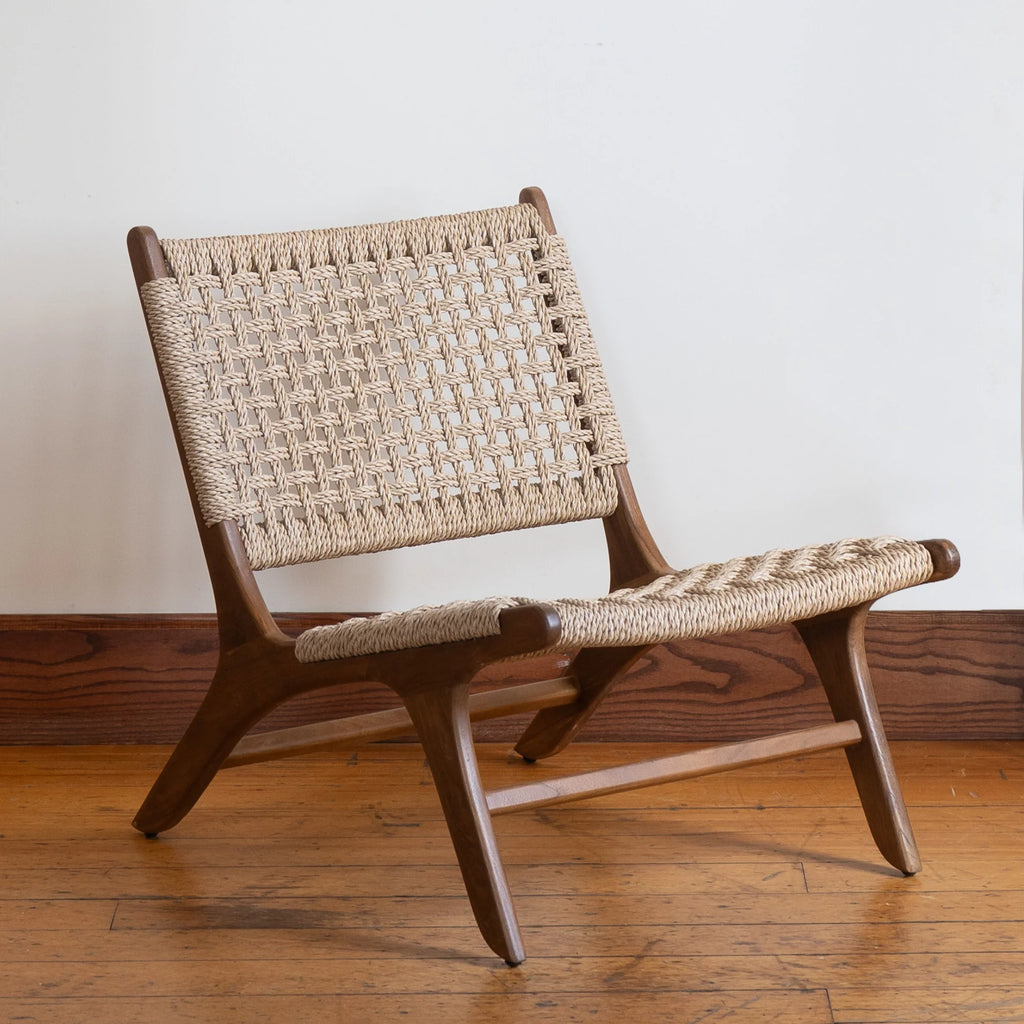 Poltrona lounge rustica in teak con intreccio - da esterno