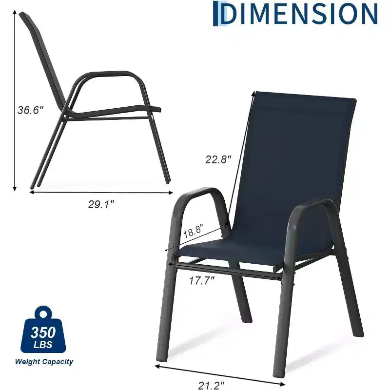 Chaises de patio, lot de 4/6 chaises de repas d’extérieur empilables et légères en textilène, toutes saisons, avec accoudoirs, pour la cour et le bord de la piscine