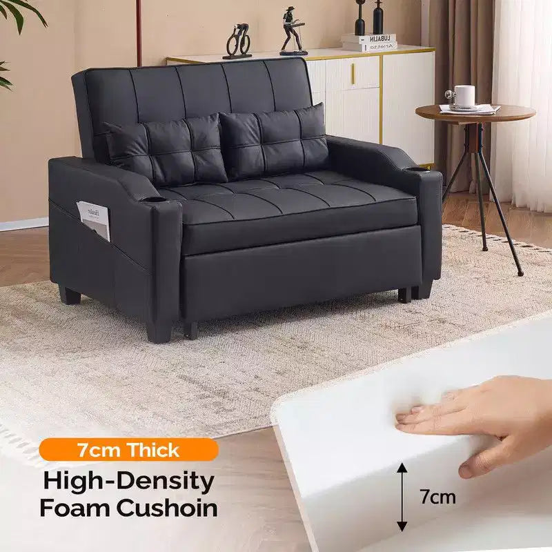 Gepolsterte, umwandelbare Schlafcouch mit Relaxfunktion aus Cat's-Claw-Leder, Kissen inklusive, für kleine Räume