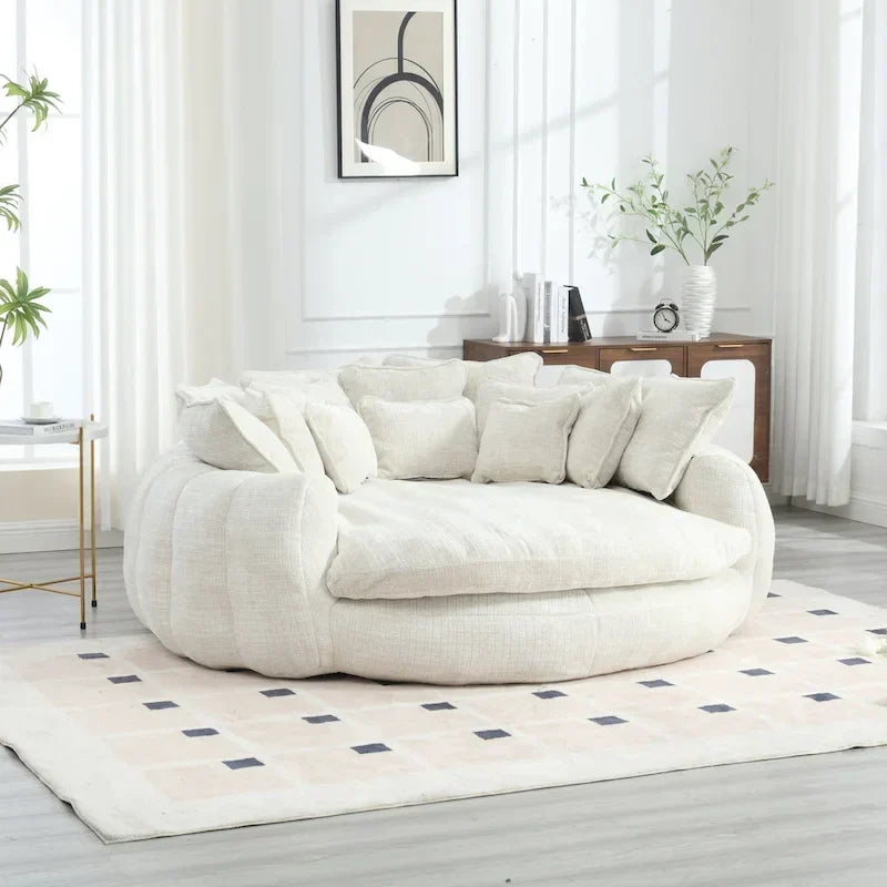 Comodo divano letto matrimoniale a forma di pagnotta, formato extra-large con braccioli