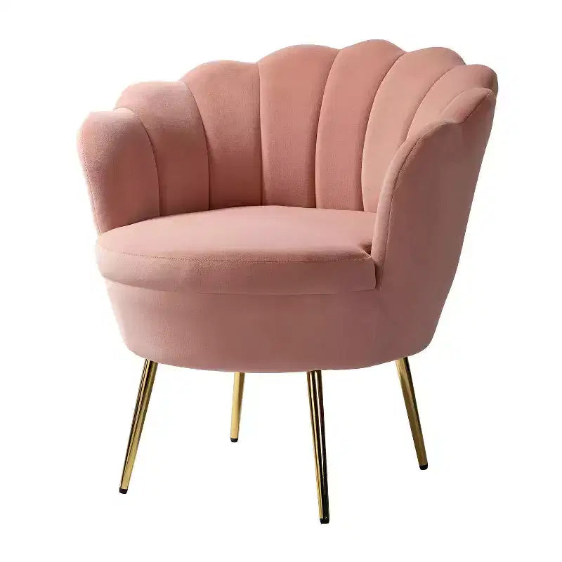 Fauteuil tonneau confortable avec pieds en métal doré, fauteuil d’appoint pour le salon