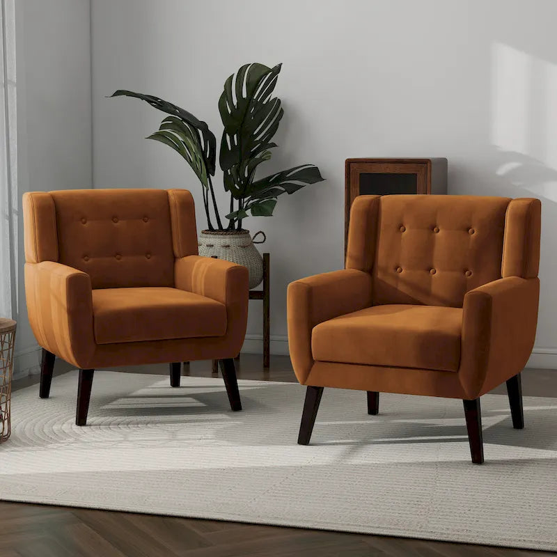 Ensemble de 2 fauteuils d’appoint rembourrés en velours pour le salon