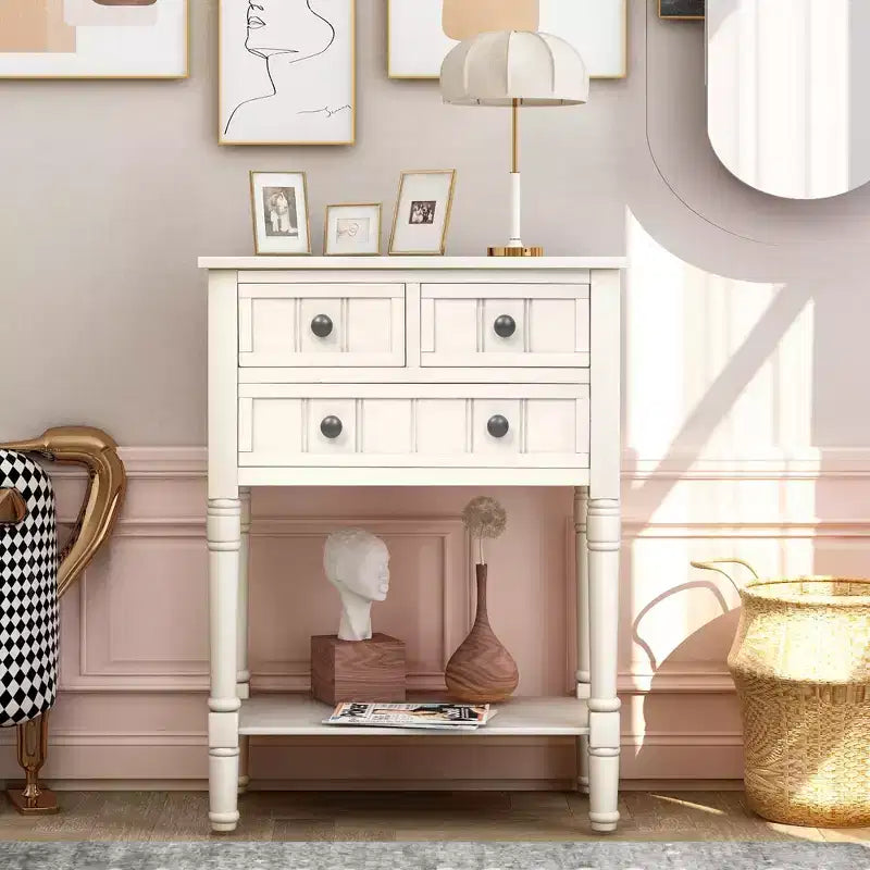 Console étroite de 23.7in avec 3 tiroirs et une étagère, table de canapé pour petit espace, entrée ou salon