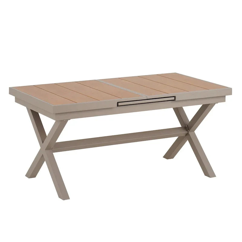 7-teiliges ausziehbares Outdoor-Essset mit ausziehbarem Tisch und 6 Armlehnstühlen