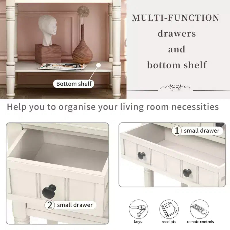 Console étroite de 23.7in avec 3 tiroirs et une étagère, table de canapé pour petit espace, entrée ou salon
