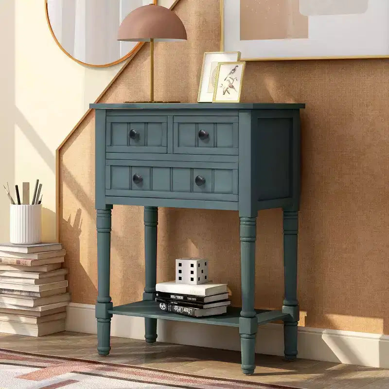 Console étroite de 23.7in avec 3 tiroirs et une étagère, table de canapé pour petit espace, entrée ou salon