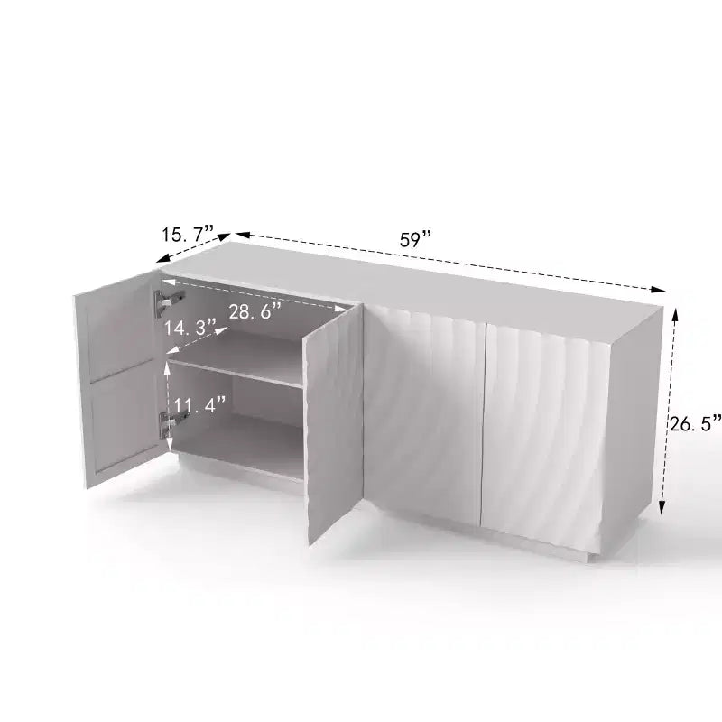 59 modern spiraalvormig dressoir, laag opbergmeubel voor de hal met deuren met 3D-ribbelstructuur