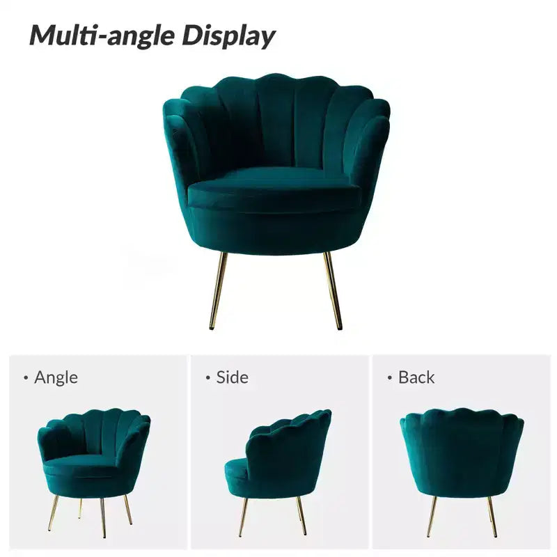 Fauteuil tonneau confortable avec pieds en métal doré, fauteuil d’appoint pour le salon