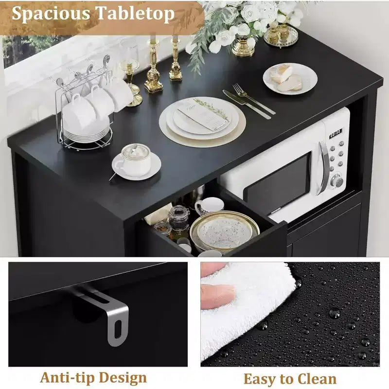 Mobile da cucina per microonde con vani contenitori, 3 ante, 1 cassetto e ripiani regolabili, dispensa