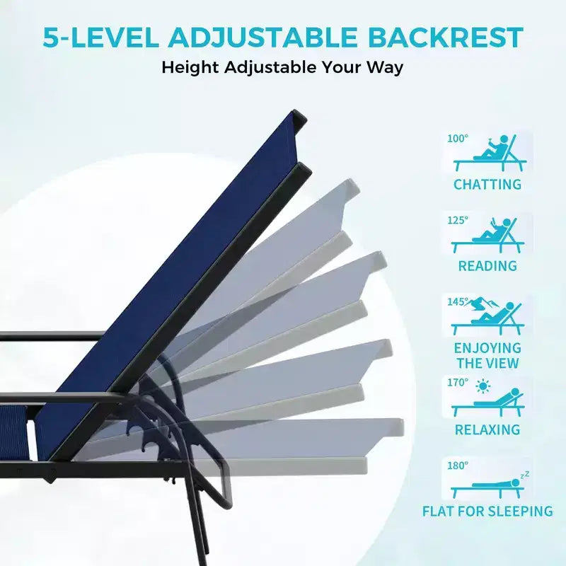 Set di 2 sedie a sdraio da esterno, reclinabili regolabili in 5 posizioni, tessuto Textilene, chaise longue da piscina da 76 per patio, giardino e bordo piscina