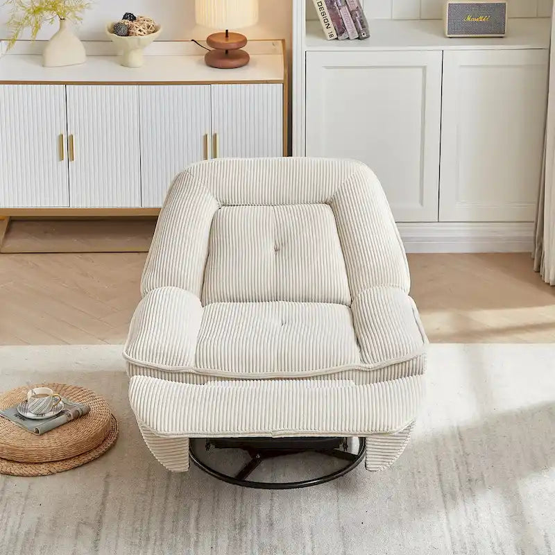 Drehsessel mit Cordbezug, Schaukelfunktion und Fußstütze fürs Wohnzimmer