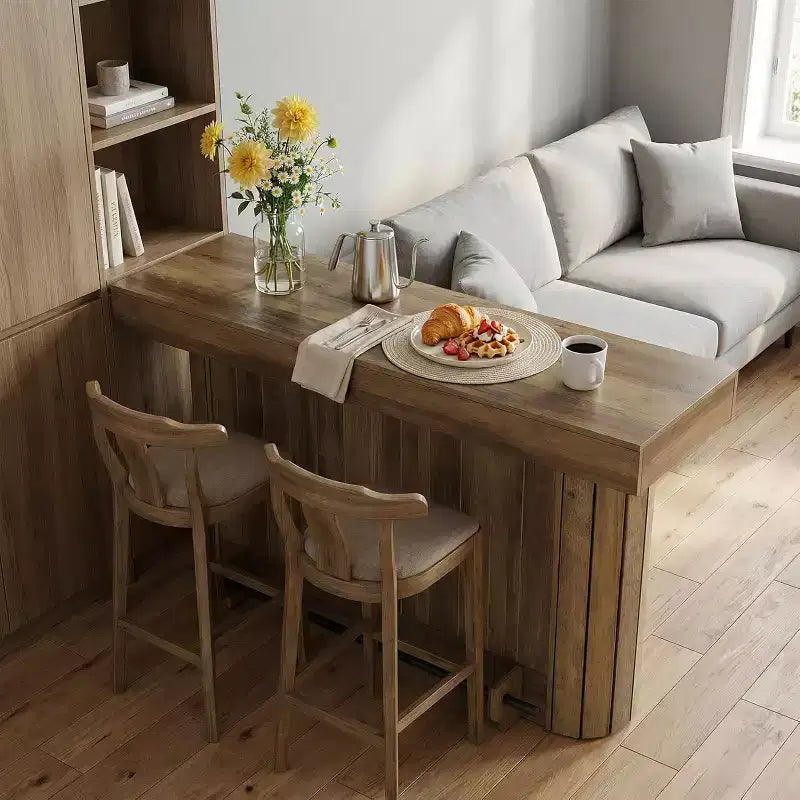 Lantine bartafel, houten thuisbar van 63-inch met metalen voetsteun, pubtafel met opbergrekken voor woonkamer, bistro en eetkamer (bruin)