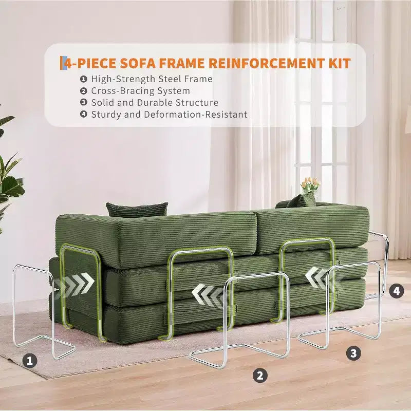 5-in-1 slaapbank, modulaire corduroy slaapbank van 78.8 met stevig frame, multifunctionele futon voor kleine ruimtes, woonkamer en logeerkamer