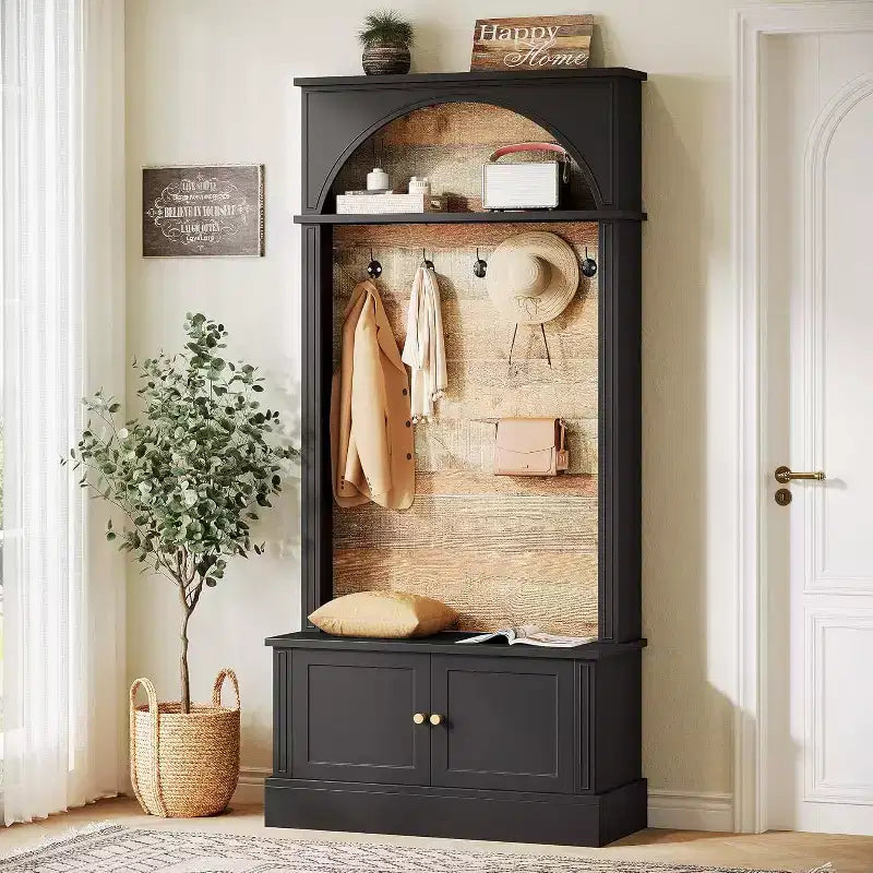 Porte-manteau Lantine de 70.86 avec banc, rangement d’entrée 4 en 1 : portemanteau, étagère à chaussures, banc pour entrée