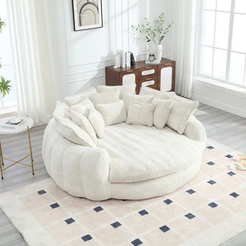 Comodo divano letto matrimoniale a forma di pagnotta, formato extra-large con braccioli
