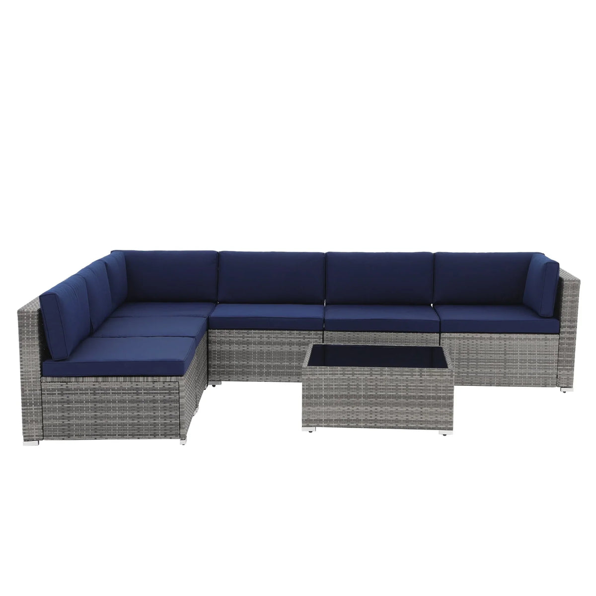 7-teiliges Outdoor-Ecksofaset aus Rattan und Stahl mit Kissen