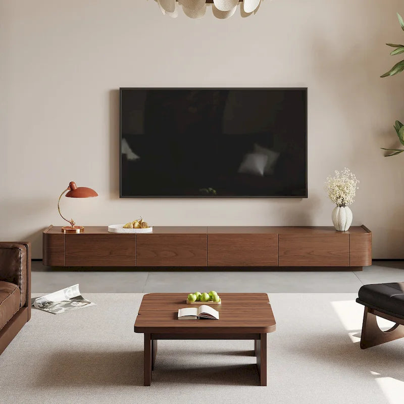 Mobile porta TV moderno in stile mid-century, con 4-6 cassetti, in legno massello marrone