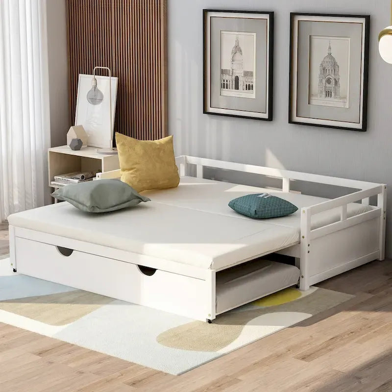 Divano letto allungabile con letto estraibile, divano letto in legno con letto estraibile