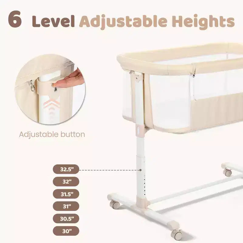 Berceau pour bébé à roulettes ??Beige / Gris / Rose, lit cododo, pour 1 bébé