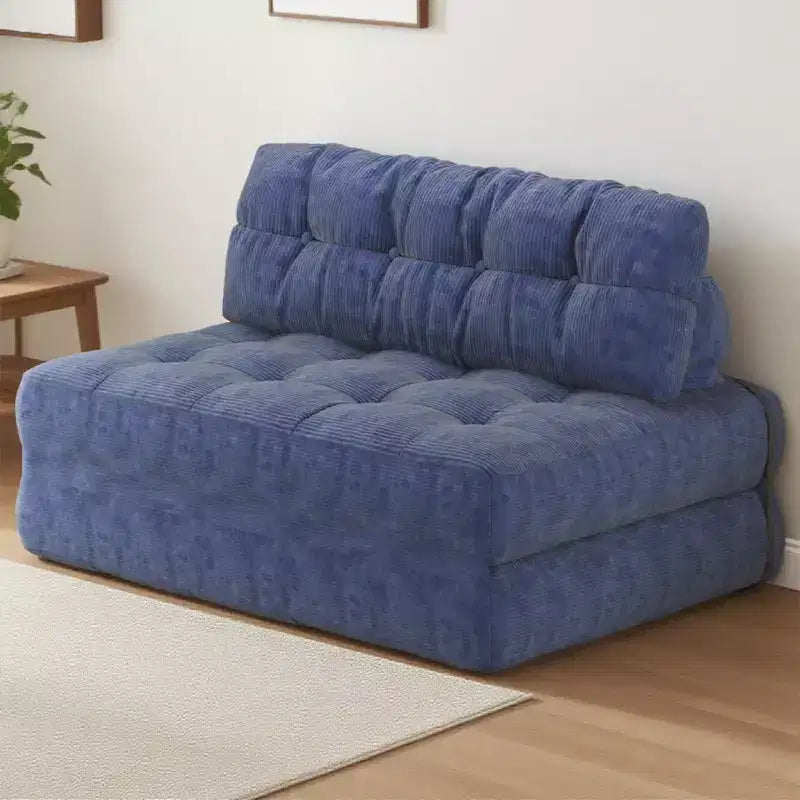 Futon pliant convertible en lit, format deux places, en velours côtelé, fauteuil-lit de sol avec coussin et soutien dorsal