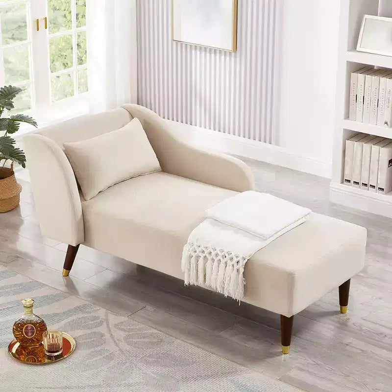 Moderne chaise longue van fluweel, gestoffeerde chaise longue met gebogen armleuning, slaapbank voor slaapkamer, kantoor of woonkamer