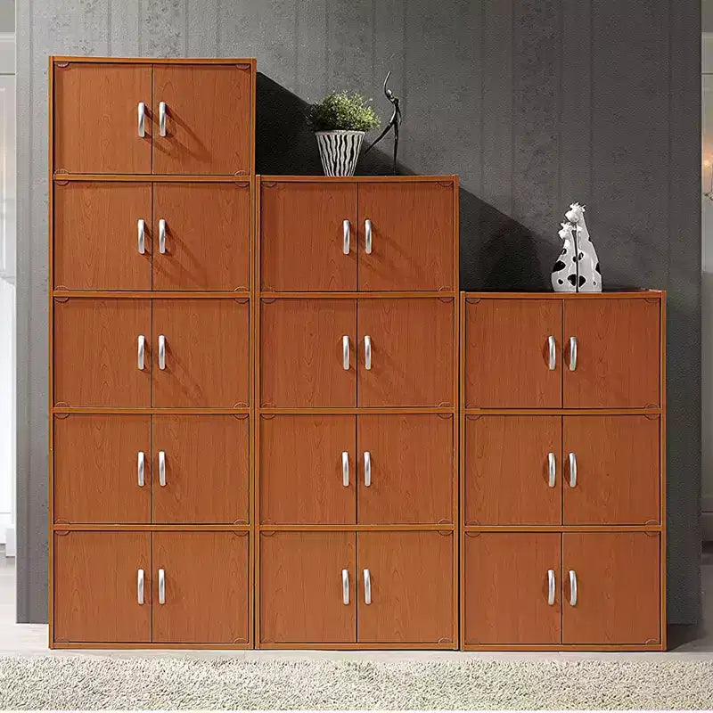 Bibliothèque-meuble de rangement fermé Hodedah HID44, robuste, avec 8 portes, à poser au sol, multifonction pour la maison et le bureau, finition bois de hêtre
