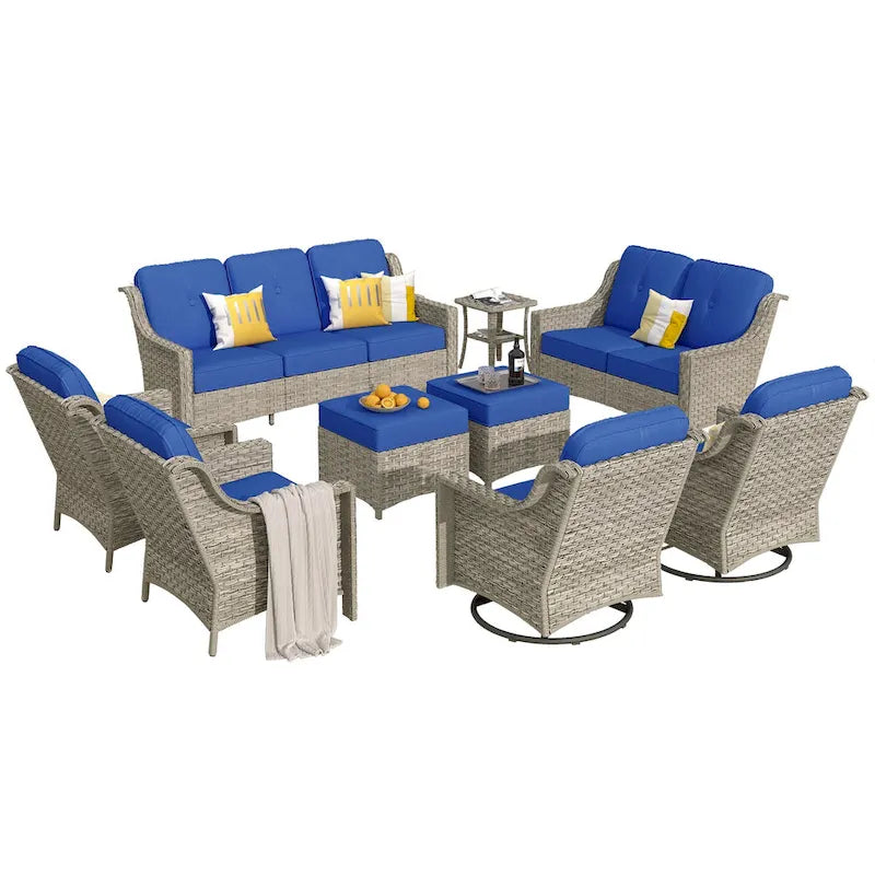 Ensemble de mobilier de jardin extérieur XIZZI de 9 pièces avec fauteuil pivotant