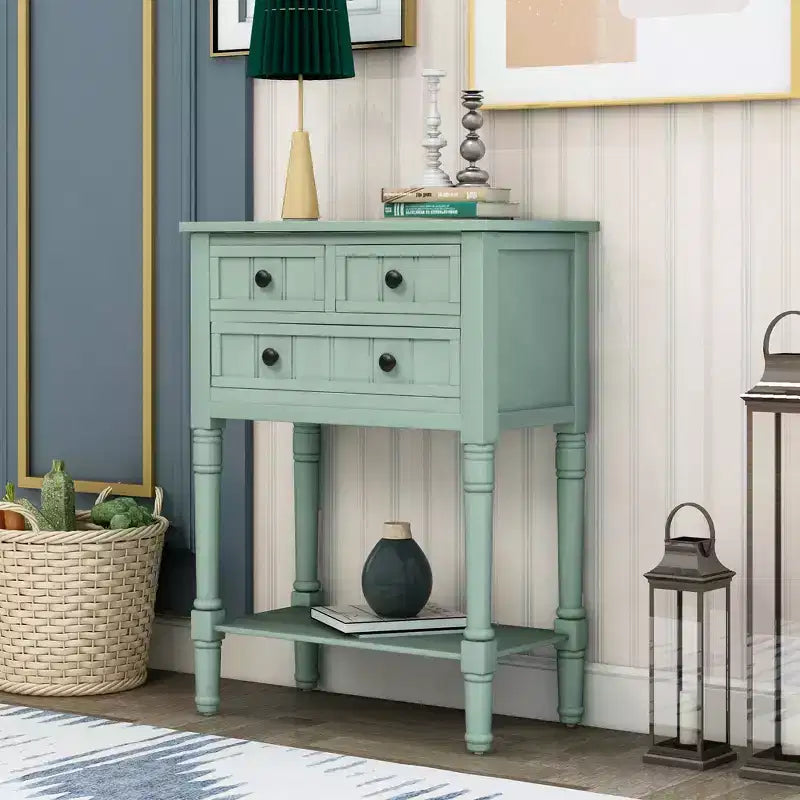 Console étroite de 23.7in avec 3 tiroirs et une étagère, table de canapé pour petit espace, entrée ou salon