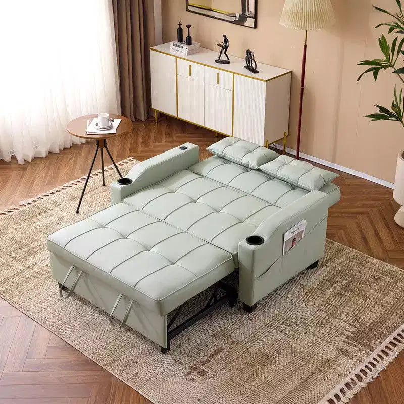 Gepolsterte, umwandelbare Schlafcouch mit Relaxfunktion aus Cat's-Claw-Leder, Kissen inklusive, für kleine Räume