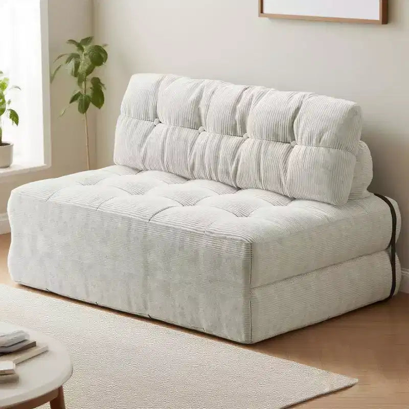 Futon pliant convertible en lit, format deux places, en velours côtelé, fauteuil-lit de sol avec coussin et soutien dorsal