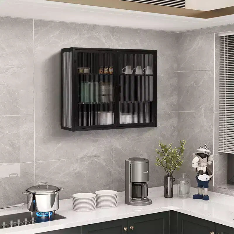 Okak moderner Hängeschrank mit 2 Türen, 3 Ebenen und Glastüren für Eingangsbereich/Esszimmer/Wohnzimmer/Küche