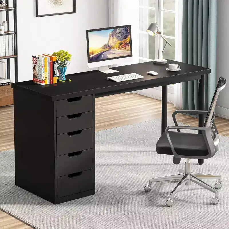 Scrivania per computer Lantine con 5 cassetti, moderna e semplice, da 47 pollici, per ufficio domestico, studio e scrittura, adatta a spazi piccoli