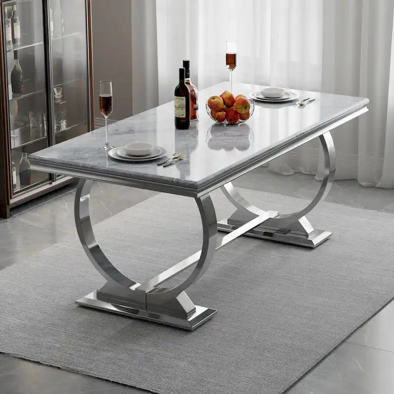 Tavolo da pranzo di lusso con base circolare in metallo lucido - 72 Inch