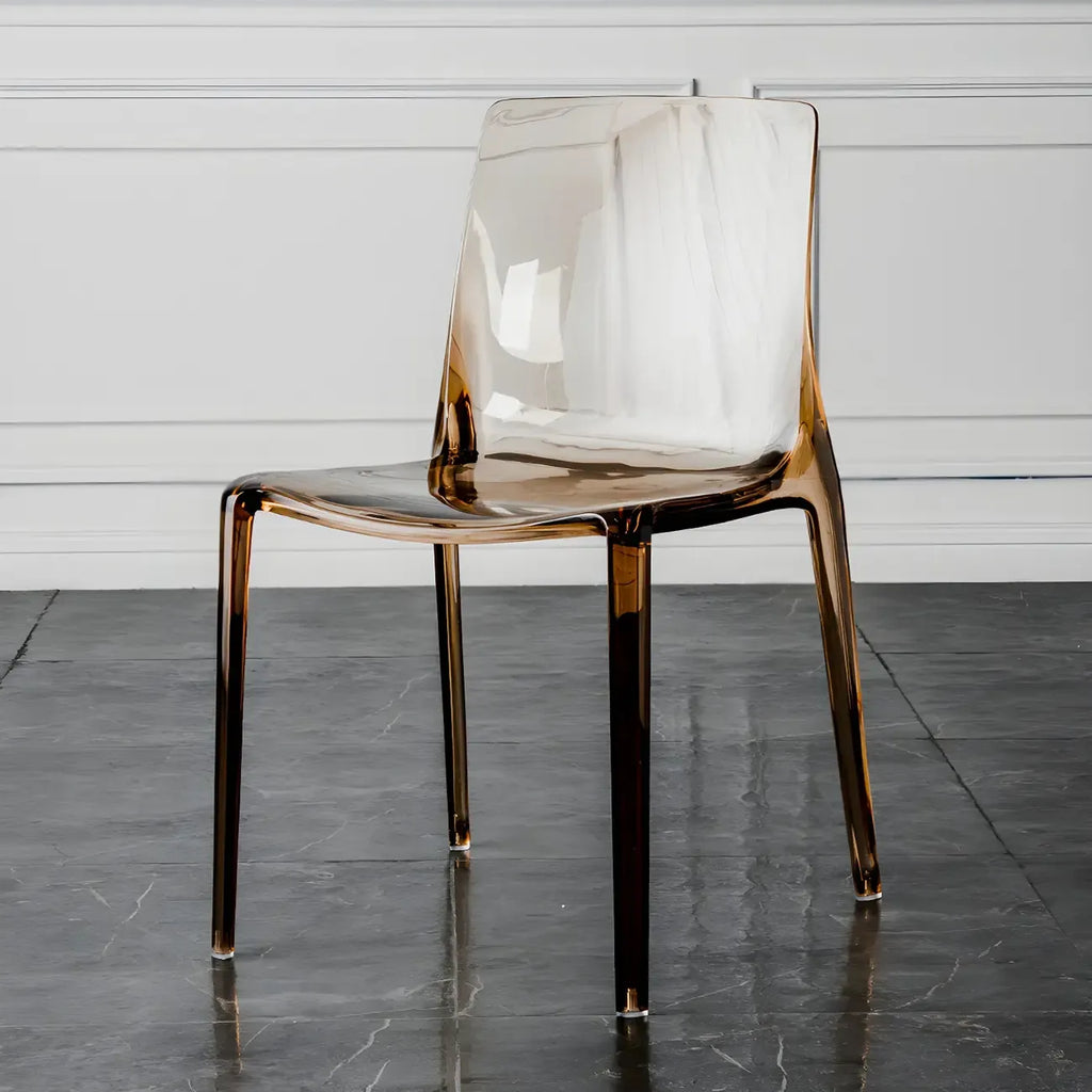 Chaise de salle à manger ambre en acrylique, sans accoudoirs et à dossier bas