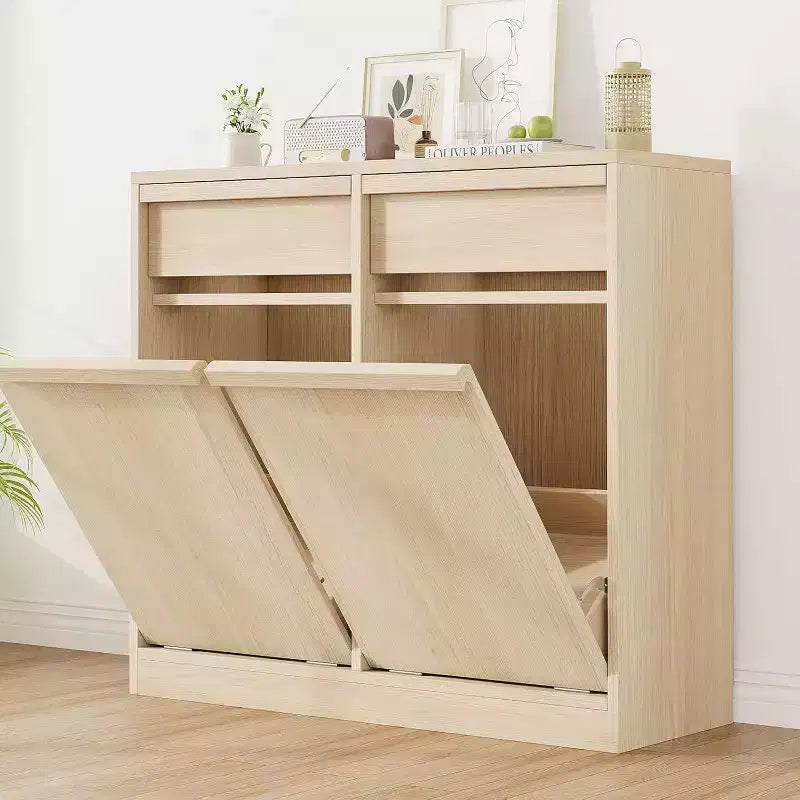 Pattumiera ribaltabile in rovere naturale, con vano contenitore e cassetto, mobile copripattumiera, cesto portabiancheria per cucina, sala da pranzo e soggiorno