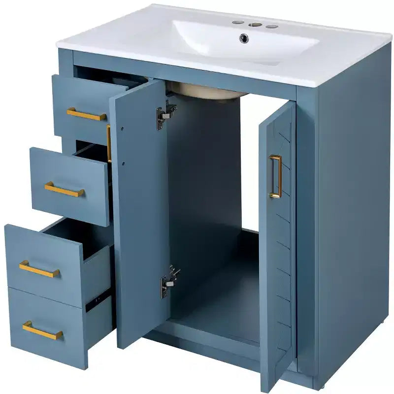 Badkamermeubel van 30 inch met enkele wastafel, kast en 3 laden - zwart / blauw / groen / indigo / wit