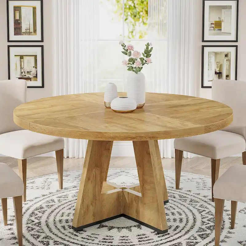 Tavolo da pranzo rotondo da 47 pollici per 4 persone, tavolo in legno stile rustico per cucina, sala da pranzo e soggiorno