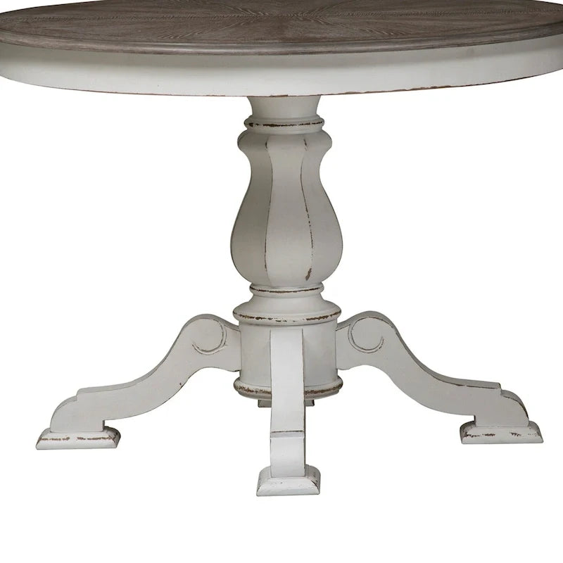 Tavolo da pranzo rotondo Magnolia Manor con base a colonna e prolunghe - 2 finiture