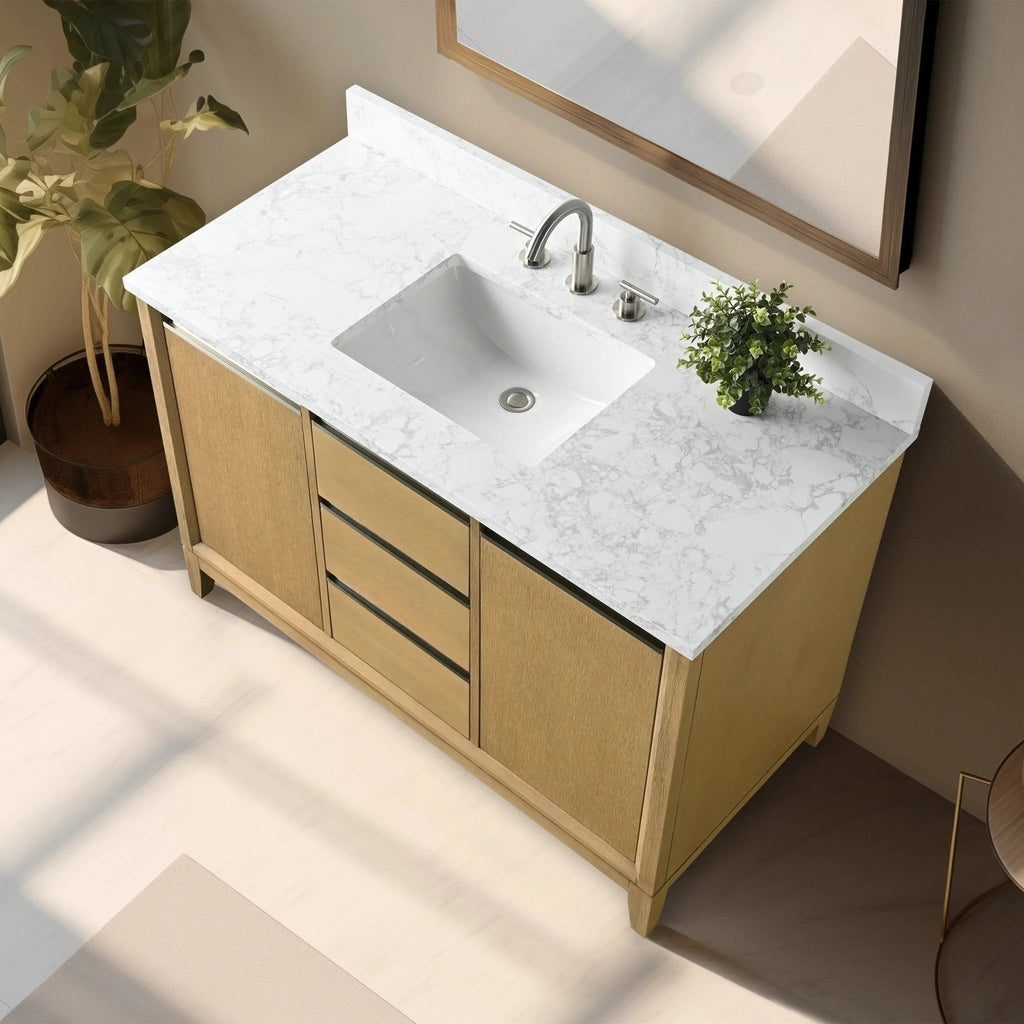 Meuble-lavabo de salle de bain Vanity Art avec lavabo en céramique et comptoir en marbre reconstitué