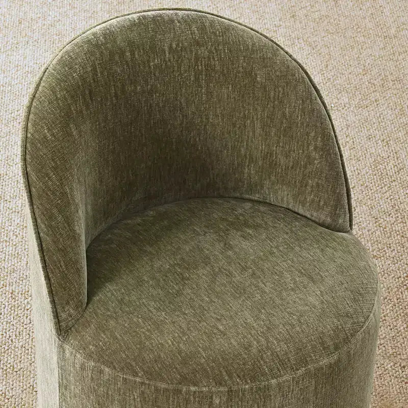 Moderne eethoek voor 6 personen, ronde eettafel met centrale voet, draaibare kuipstoelen op wieltjes, chenillestof met structuur - Panipeachy