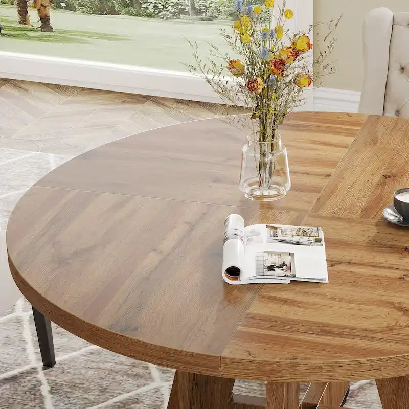 Tavolo da pranzo rotondo da 47 pollici per 4 persone, tavolo in legno stile rustico per cucina, sala da pranzo e soggiorno